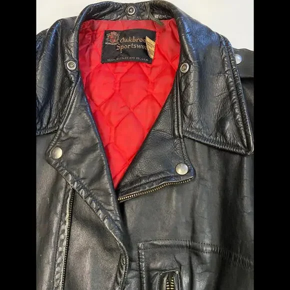 Mens OAKBROOK Vintage 1960s Steerhide Leather D-Pocket Motorcycle